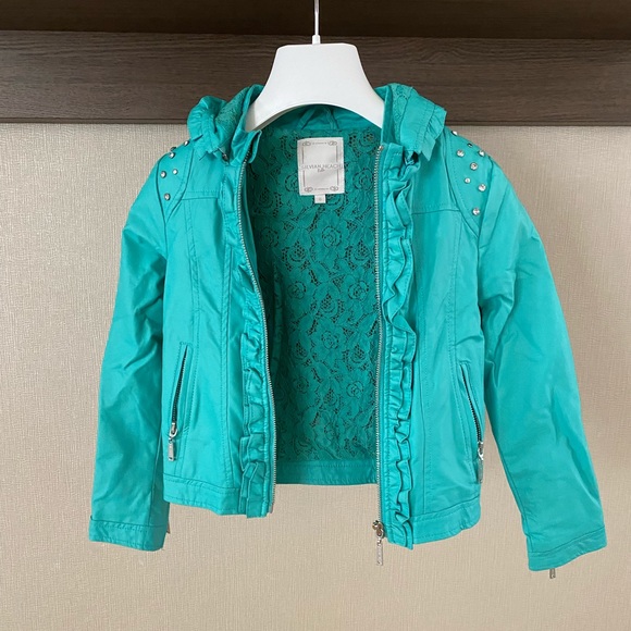 SILVIAN HEACH KIDS FUX LEATHER JACKET w/ STONES - MINT GREEN - SZ 6 - Picture 2 of 4